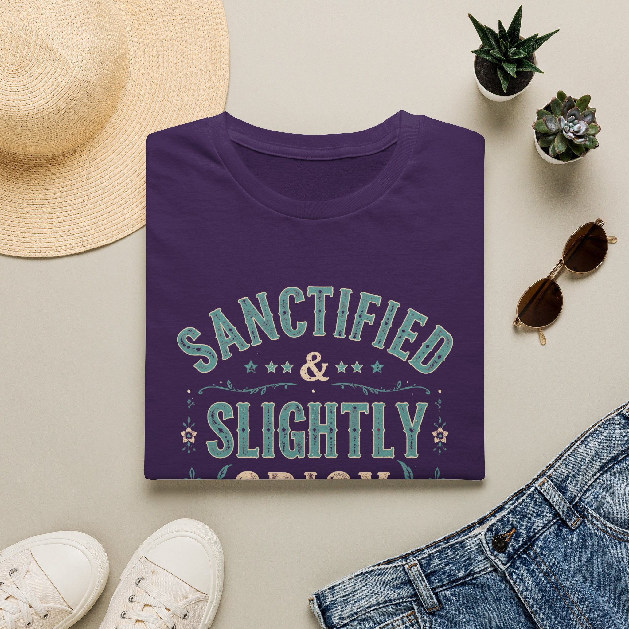 Sanctified & Slightly Spicy T-Shirt — Christian Faith with Fun Attitude