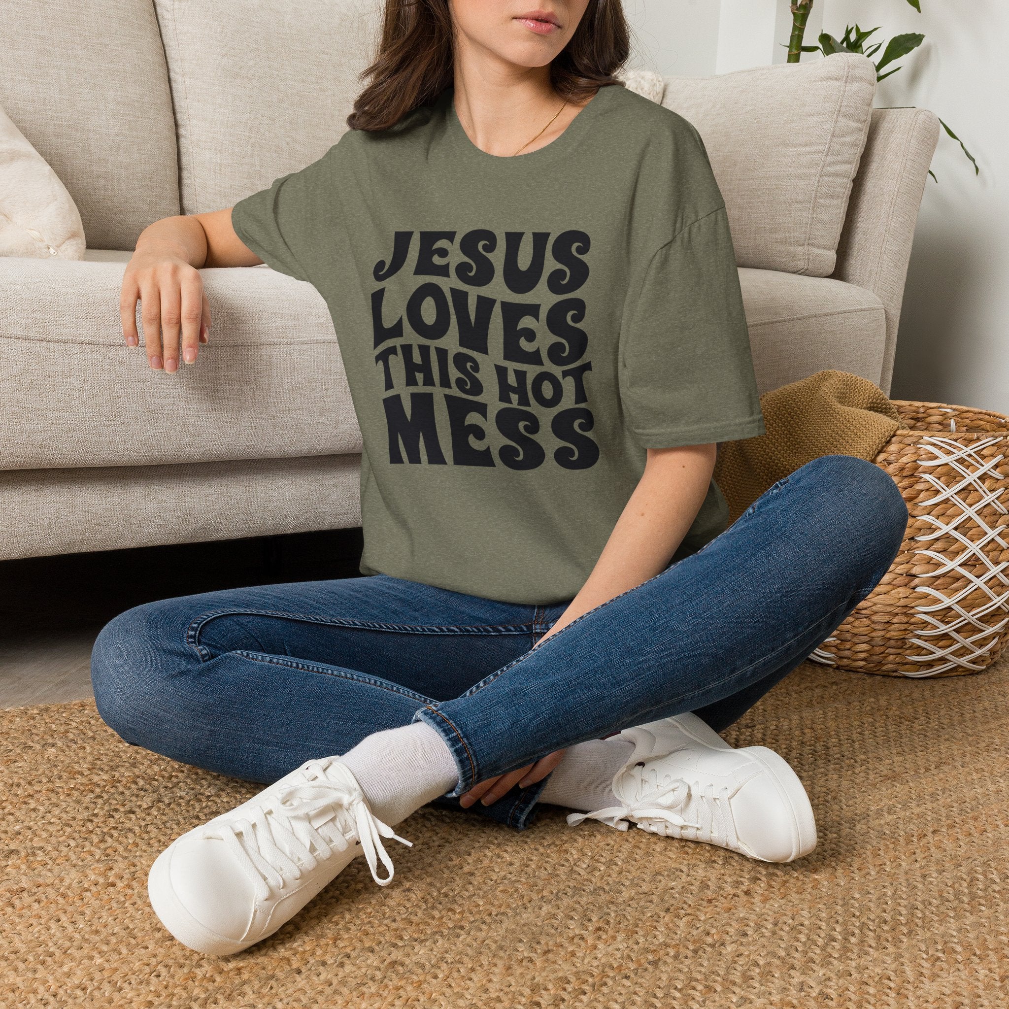 Christian Graphic T‑Shirt — "Jesus Loves This Hot Mess"