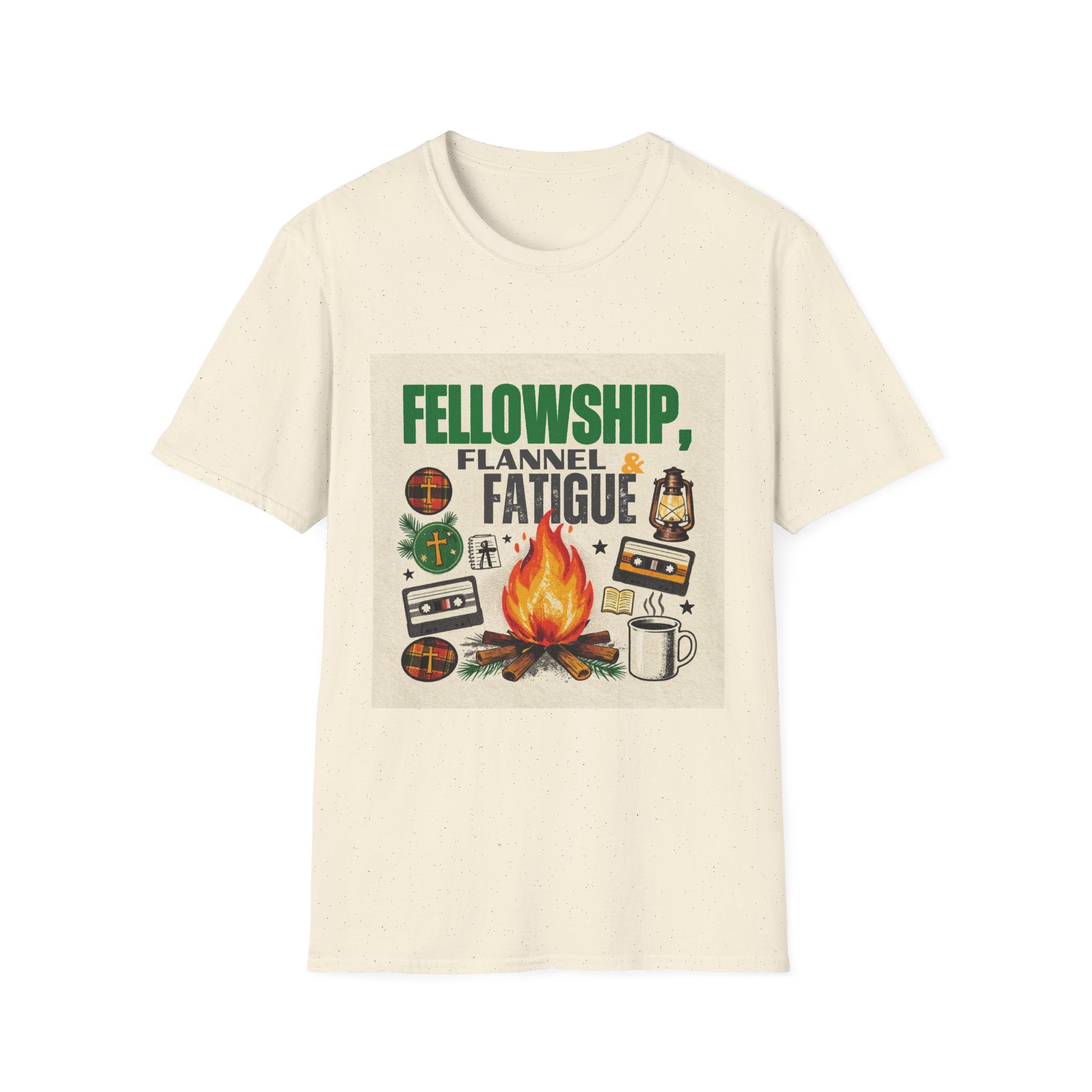Fellowship Flannel & Fatigue T‑Shirt — Campfire Christian Retreat Tee
