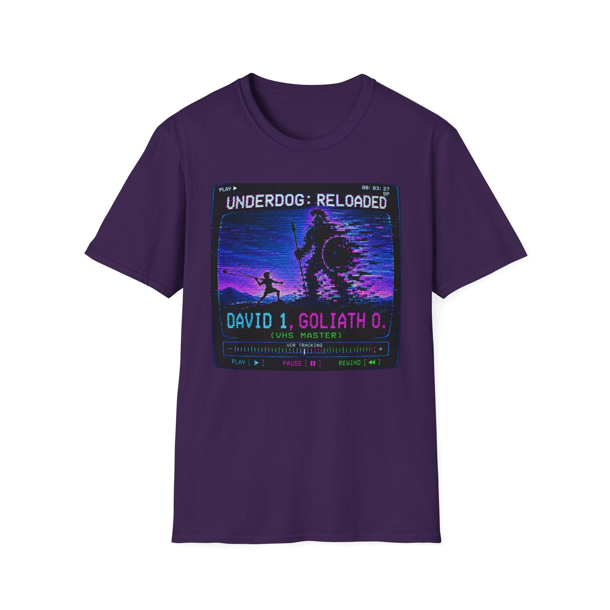 David vs Goliath Retro T-Shirt — "Underdog: Reloaded" Neon Graphic Tee