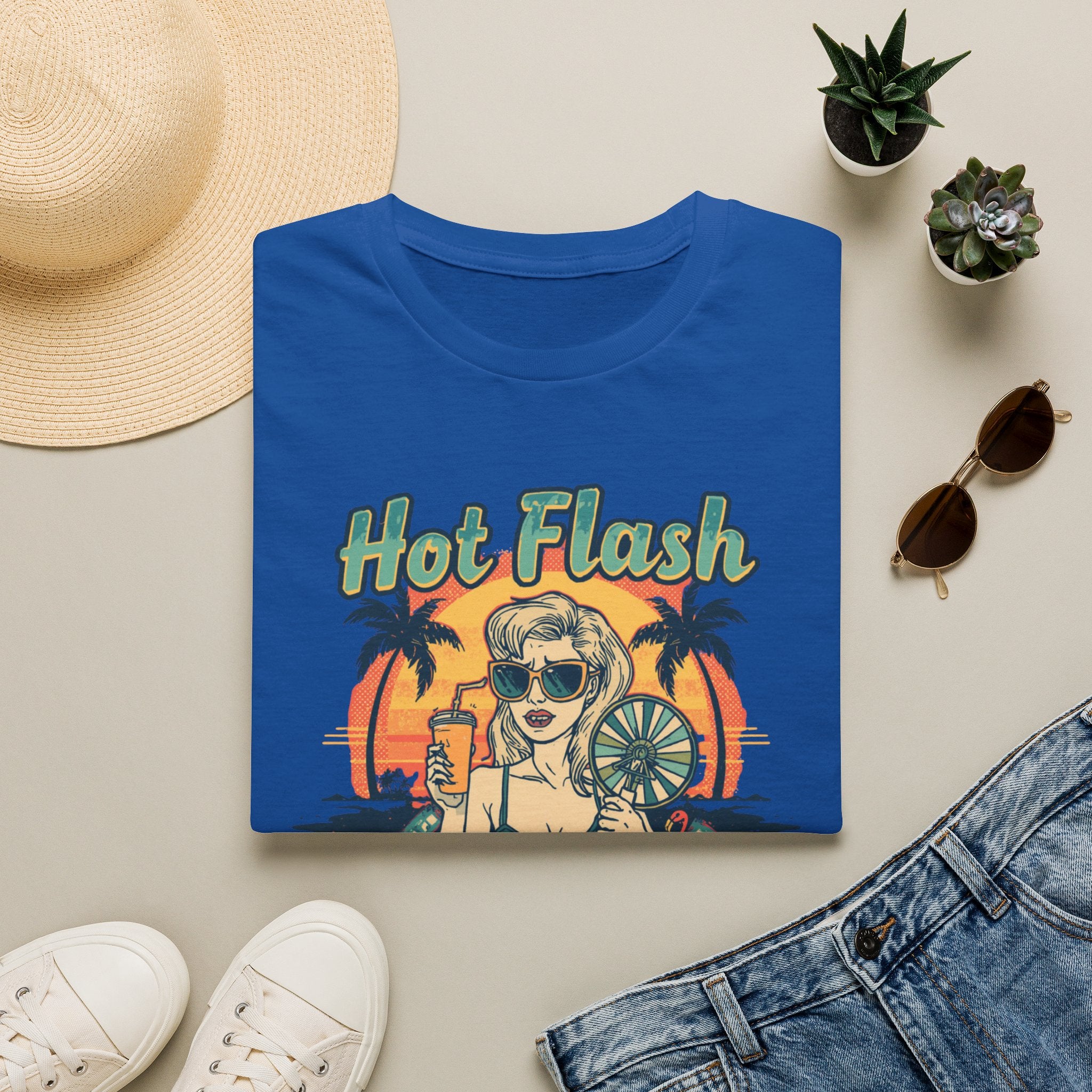 Hot Flash Summer Tour Retro Beach T-Shirt — Funny Menopause Graphic Tee