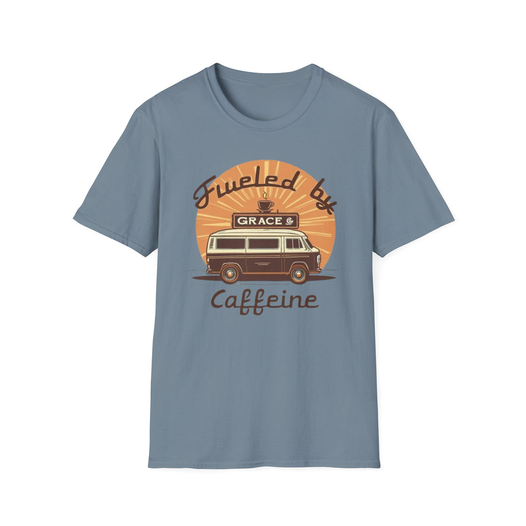 Fueled by Grace & Caffeine Van T-Shirt — Retro Coffee Roadtrip Tee