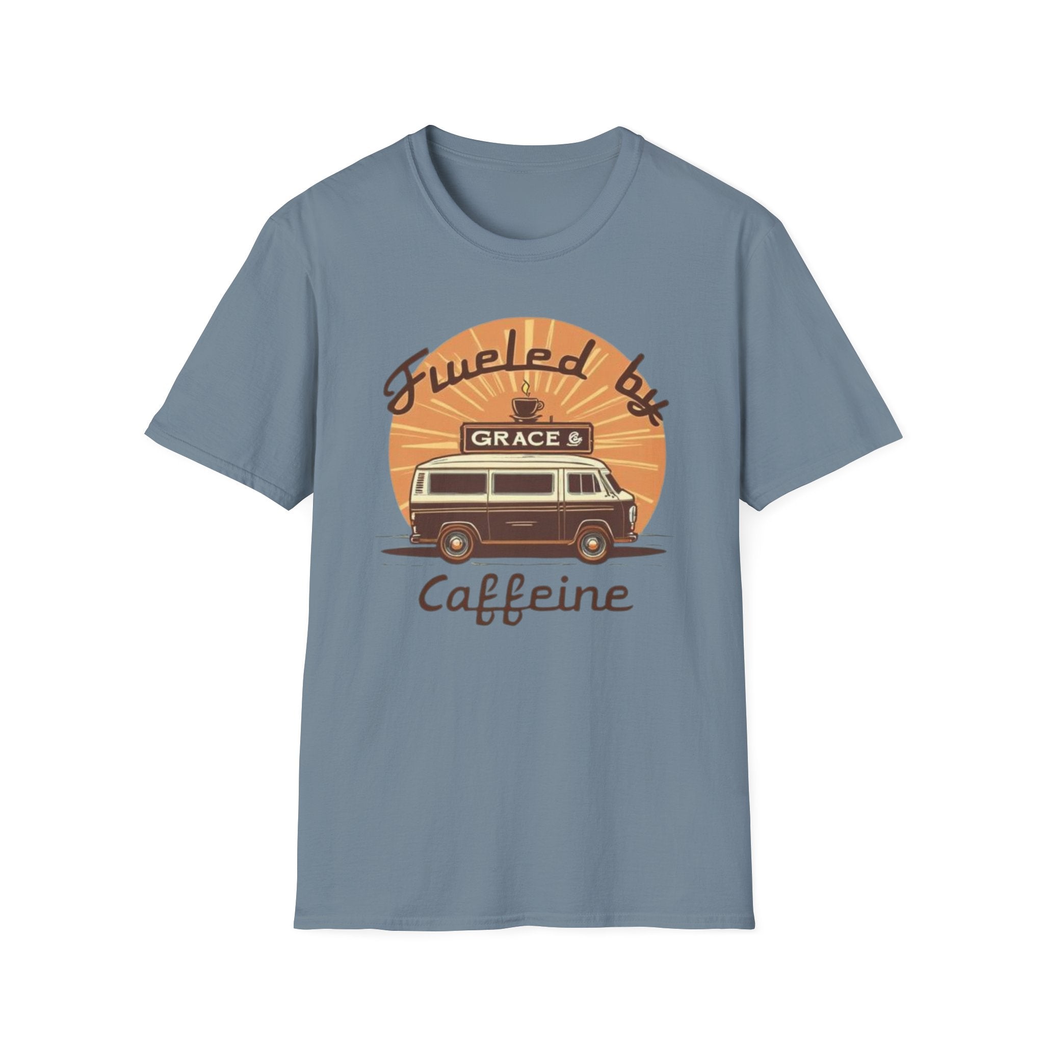 Fueled by Grace & Caffeine Van T-Shirt — Retro Coffee Roadtrip Tee