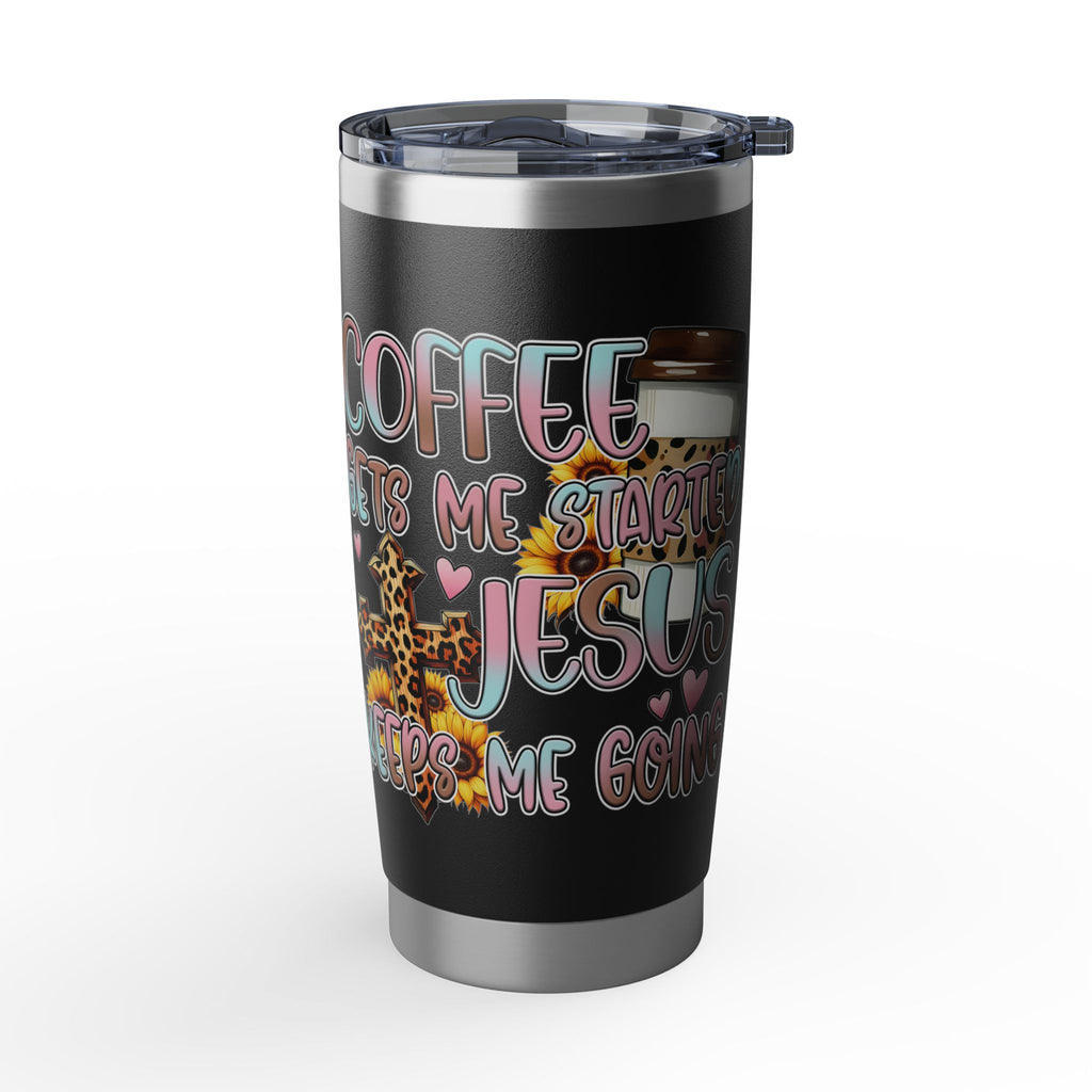 20oz Travel Tumbler — “Coffee Gets Me Through Keeping” Leopard & Coffee Cup Design