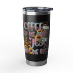 20oz Travel Tumbler — “Coffee Gets Me Through Keeping” Leopard & Coffee Cup Design