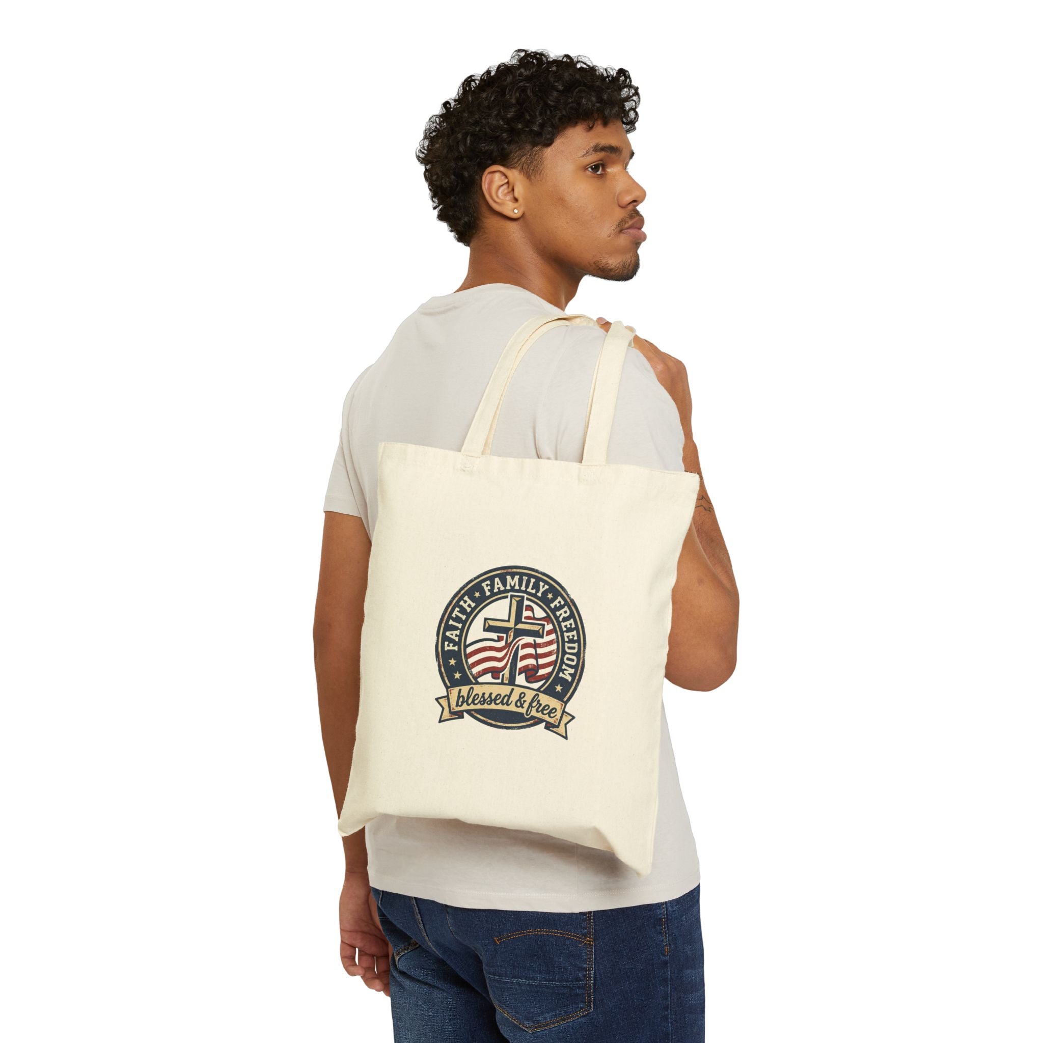 Faith • Family • Freedom tote | patriotic faith-based vintage Americana, July 4th