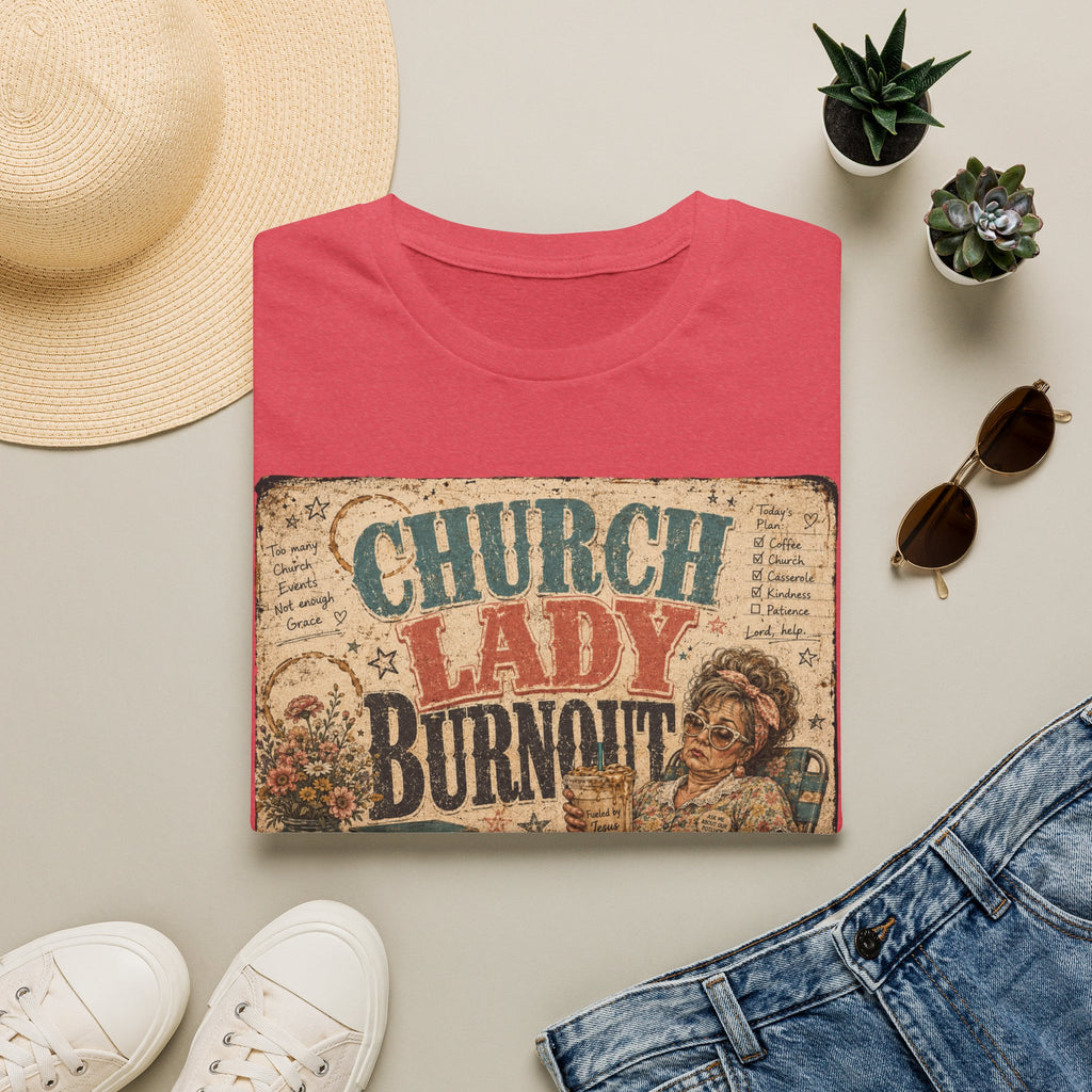 Church Lady Burnout T-Shirt — Vintage Funny Christian Humor Tee for Busy Church Volunteers