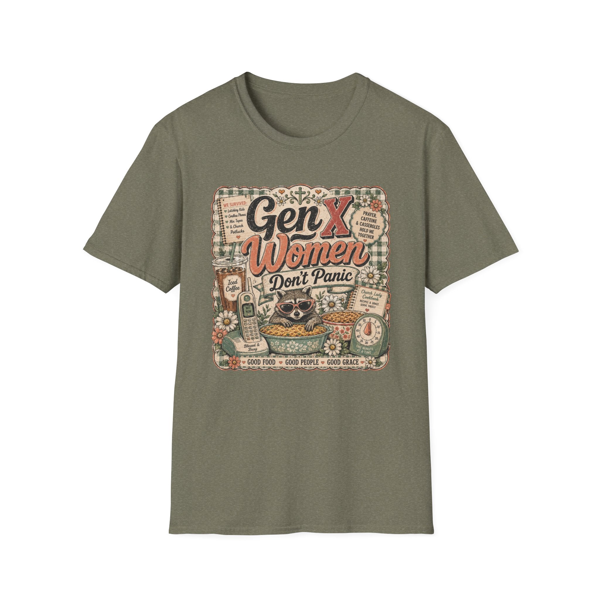 Gen X Women Don't Panic T-Shirt — Retro Raccoon Vintage Graphic Tee