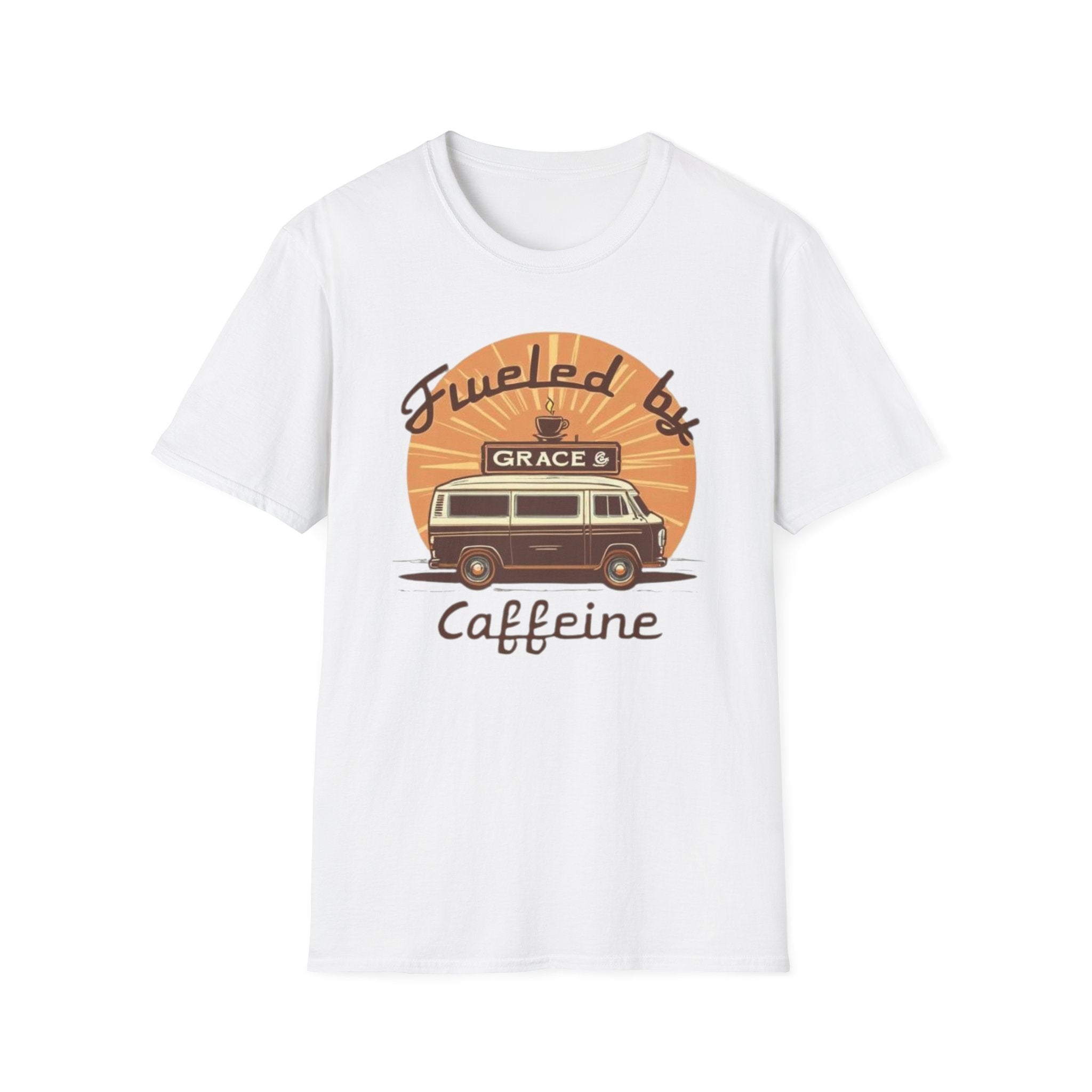Fueled by Grace & Caffeine Van T-Shirt — Retro Coffee Roadtrip Tee