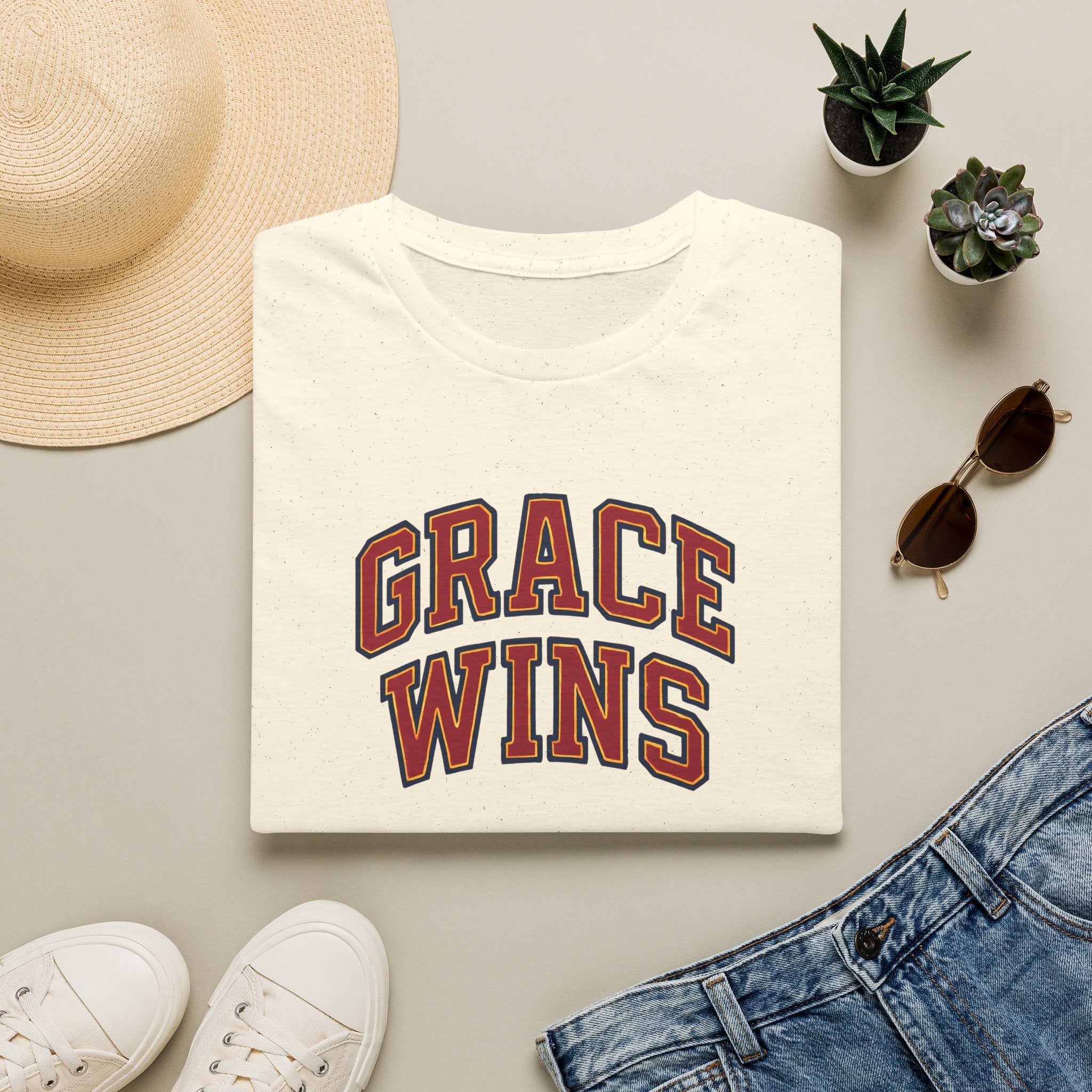 Grace Wins Bold Text T-Shirt