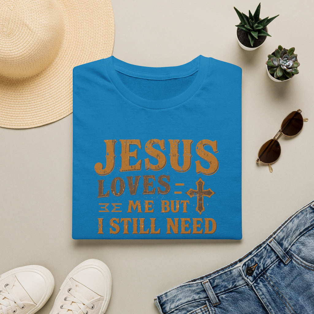 Christian Coffee T-Shirt - "Jesus Loves Me But I Still Need Coffee" Faith Tee
