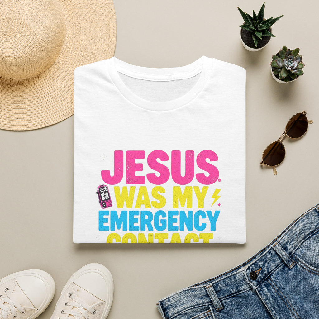 "Jesus Was My Emergency Contact Before It Was Cool" Christian Graphic Tee