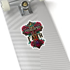 Faith Leopard Cross Kiss-Cut Sticker — Floral Rose Christian Decal
