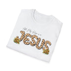 Jesus Leopard Print T-Shirt — "All My Hope Is In Jesus" Floral Faith Tee