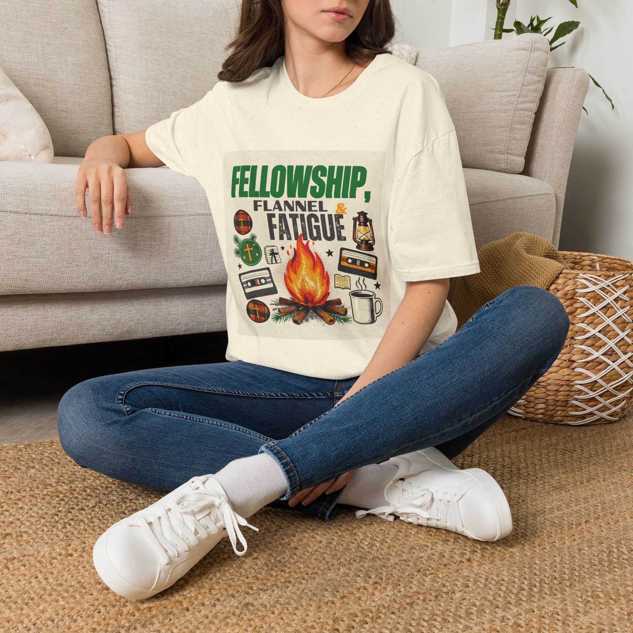 Fellowship Flannel & Fatigue T‑Shirt — Campfire Christian Retreat Tee