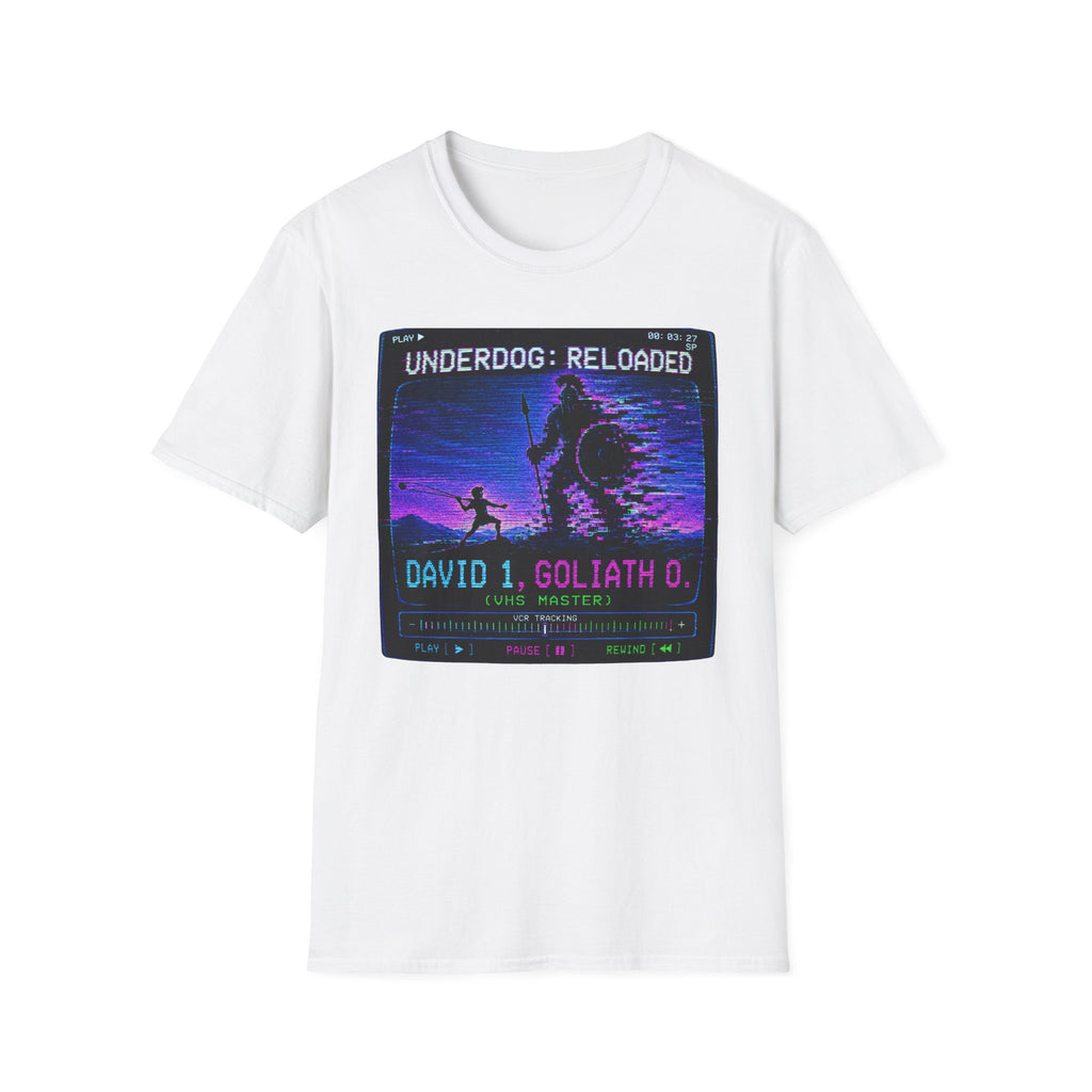 David vs Goliath Retro T-Shirt — "Underdog: Reloaded" Neon Graphic Tee