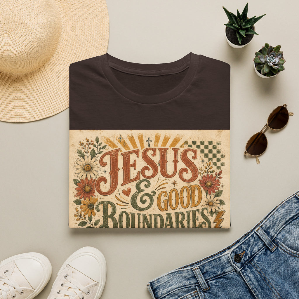 Jesus & Good Boundaries T-Shirt — Christian Faith Tee with Vintage Floral Design