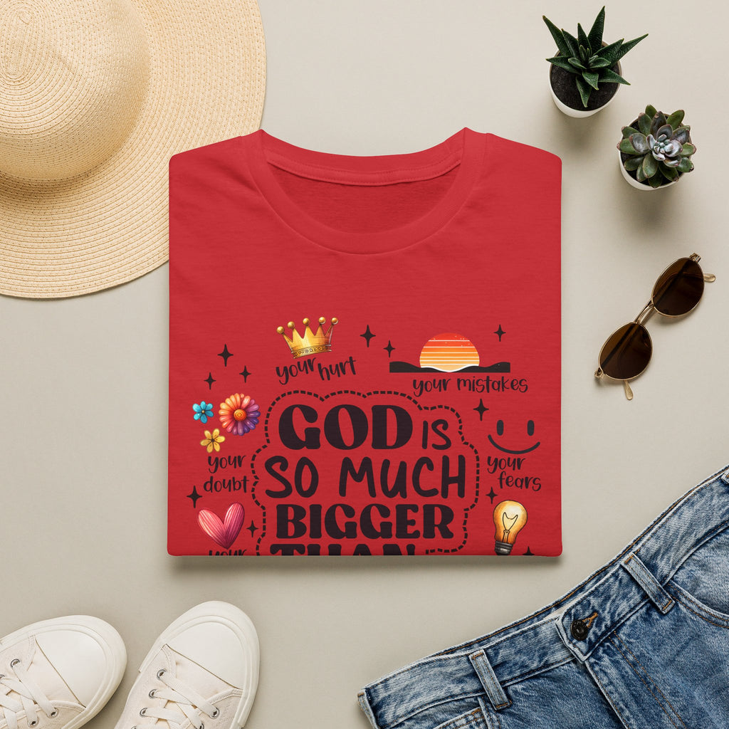 God Is So Much Bigger Than… T‑Shirt — Inspirational Christian Faith Tee with Cute Icons