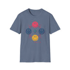 Faith Smiley Cross T-Shirt — Colorful Retro Smile Faces Graphic Tee