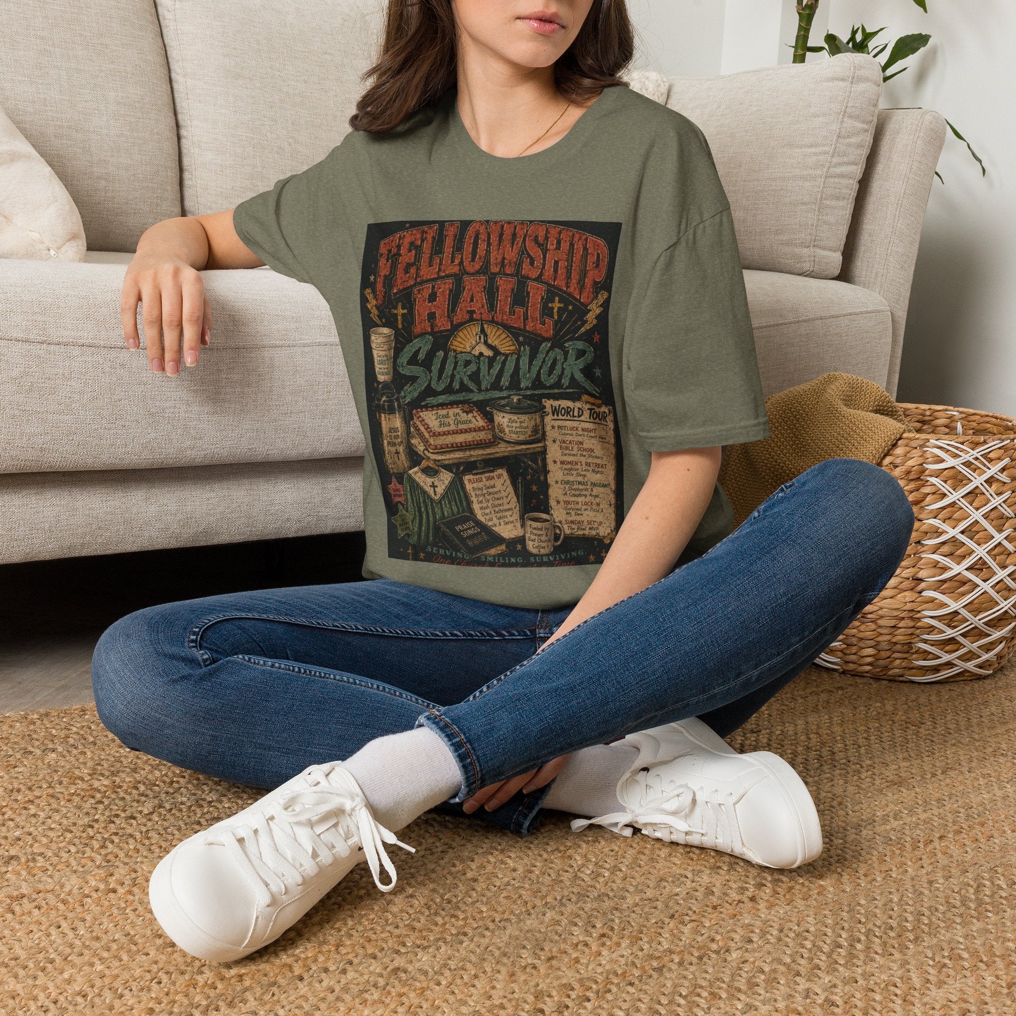 Fellowship Hall Survivor | Funny Church Life Graphic T-Shirt