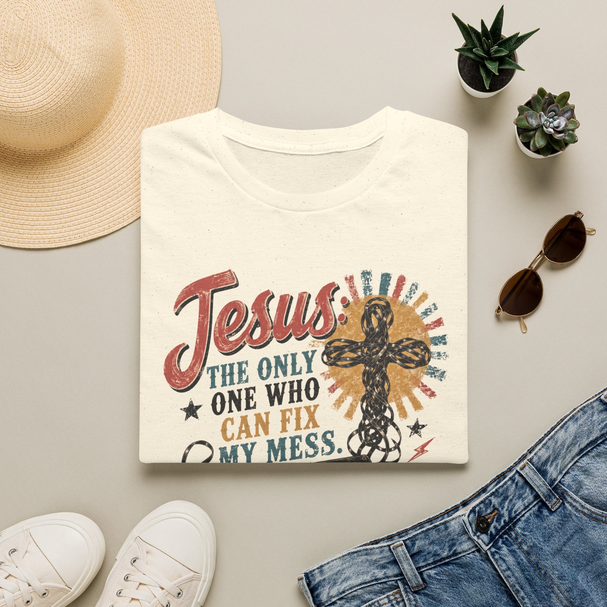 Jesus Can Fix My Mess T-Shirt — Retro Cassette Christian Tee