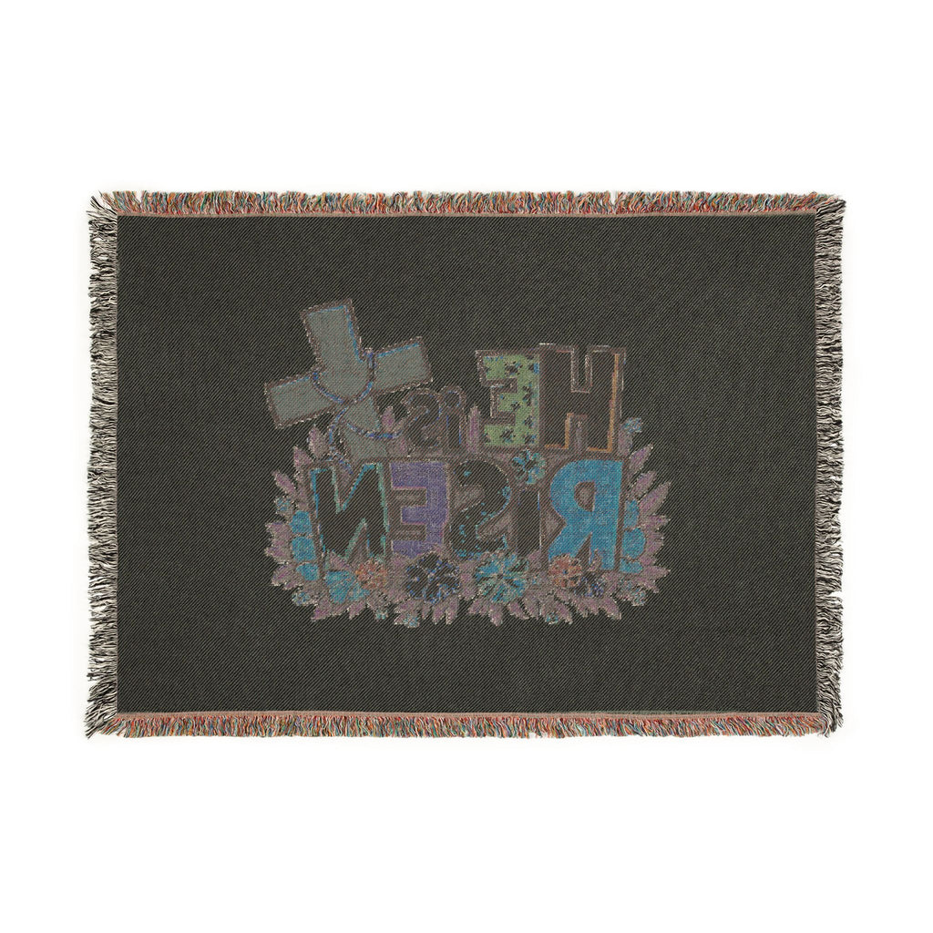 He Is Risen Woven Blanket — Easter Cross Floral Throw