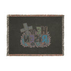 He Is Risen Woven Blanket — Easter Cross Floral Throw