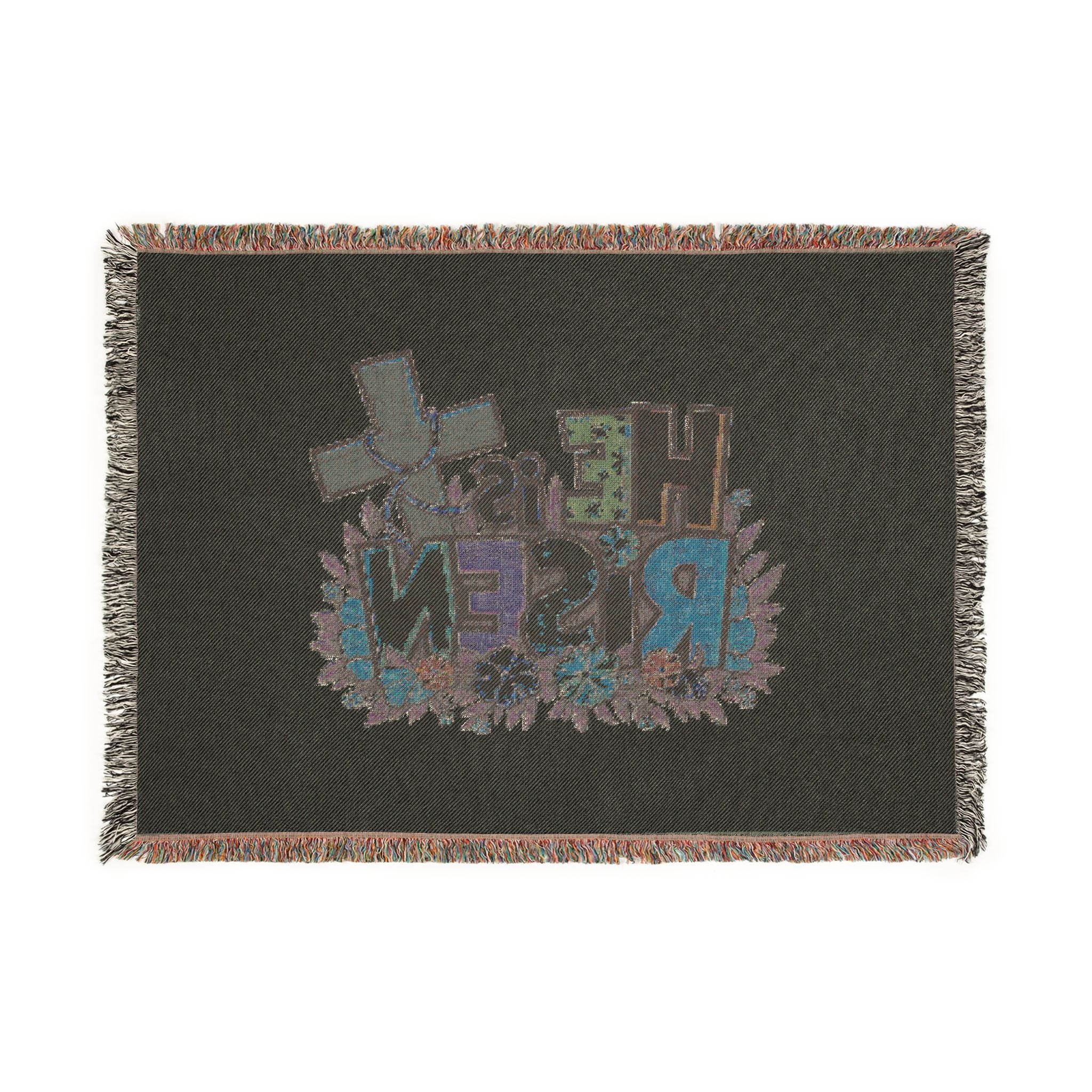 He Is Risen Woven Blanket — Easter Cross Floral Throw
