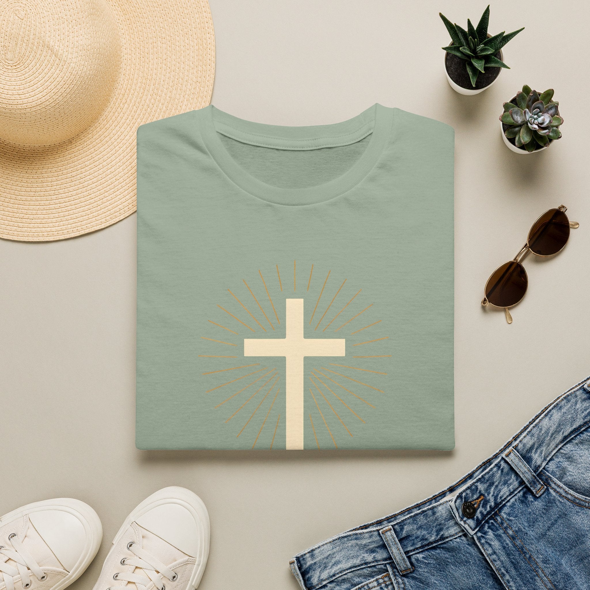 Radiant gold cross T-Shirt--Faith in Full Light