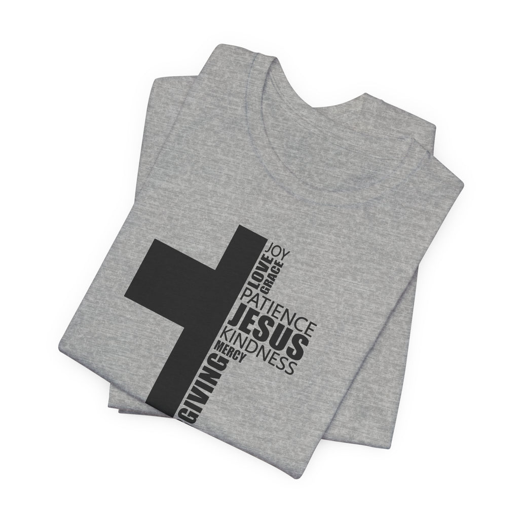 Christian Cross T-Shirt – 'Jesus, Forgiving, Love, Kindness' Word Cloud Tee