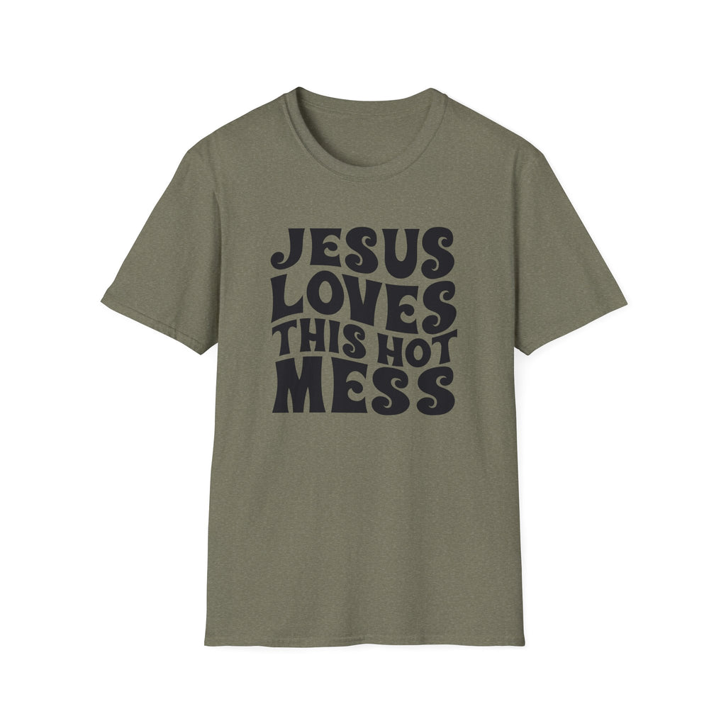 Christian Graphic T‑Shirt — "Jesus Loves This Hot Mess"
