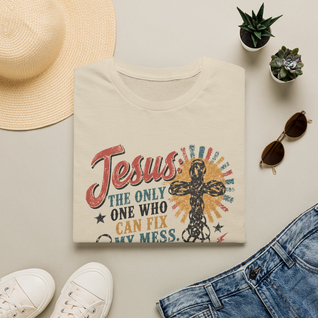 Jesus Is The Only One Who Can Fix My Mess T-Shirt — Christian Vintage Cassette Graphic Tee