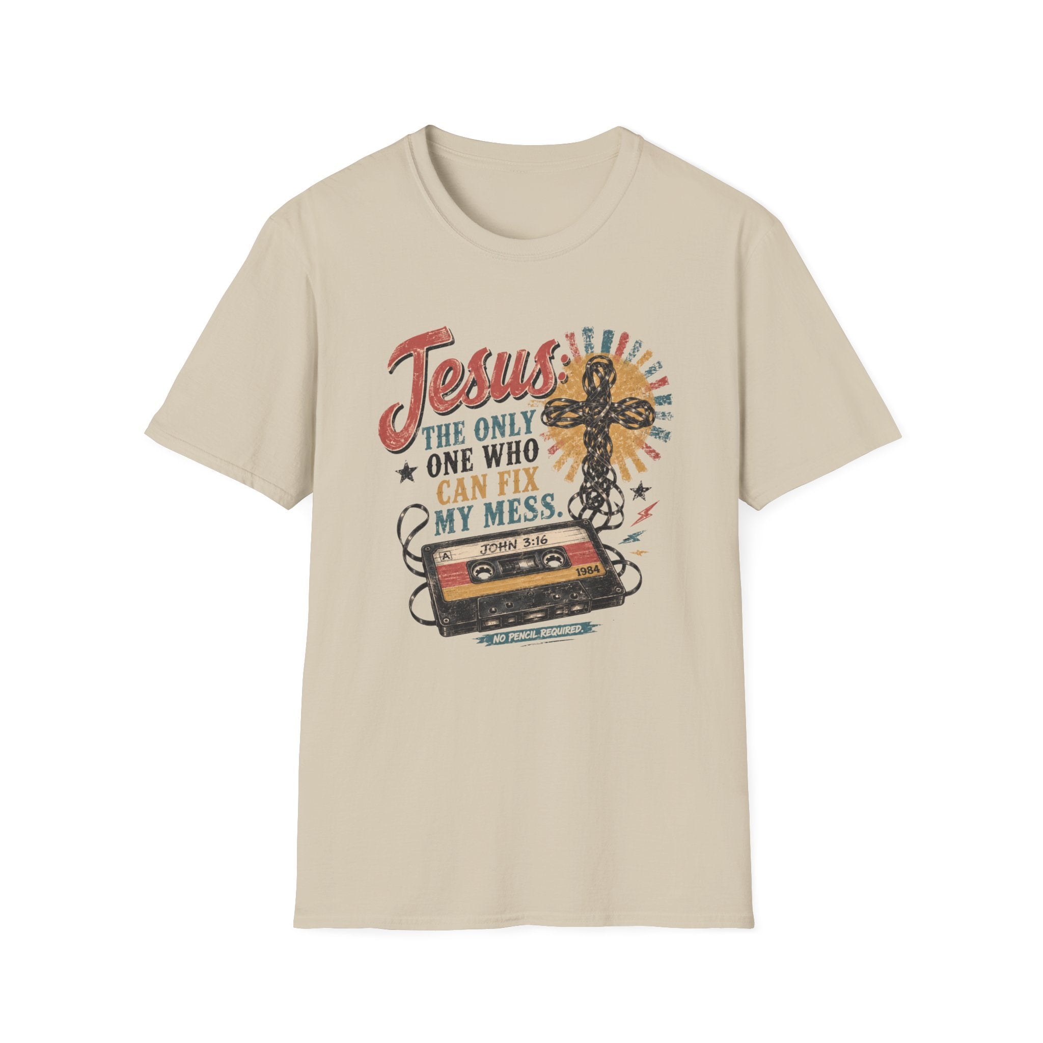 Jesus Is The Only One Who Can Fix My Mess T-Shirt — Christian Vintage Cassette Graphic Tee