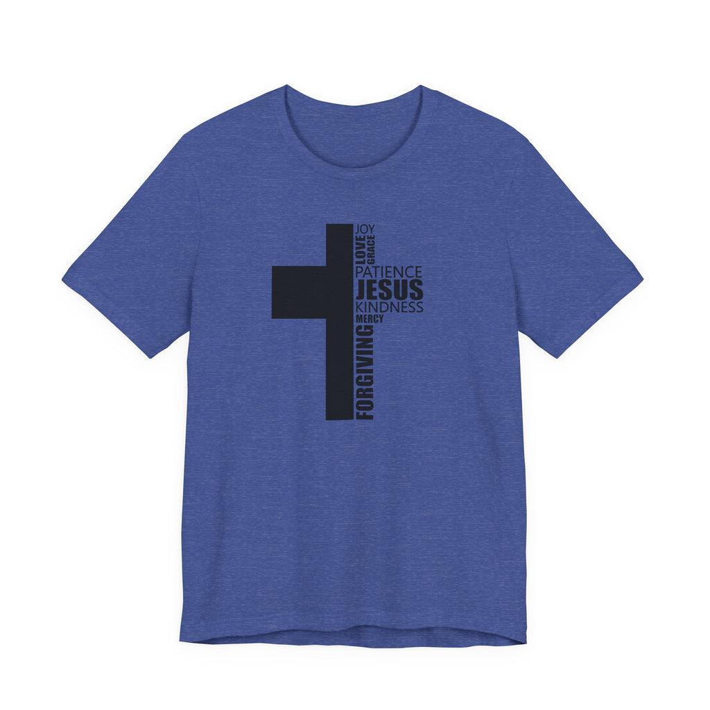 Christian Cross T-Shirt – 'Jesus, Forgiving, Love, Kindness' Word Cloud Tee