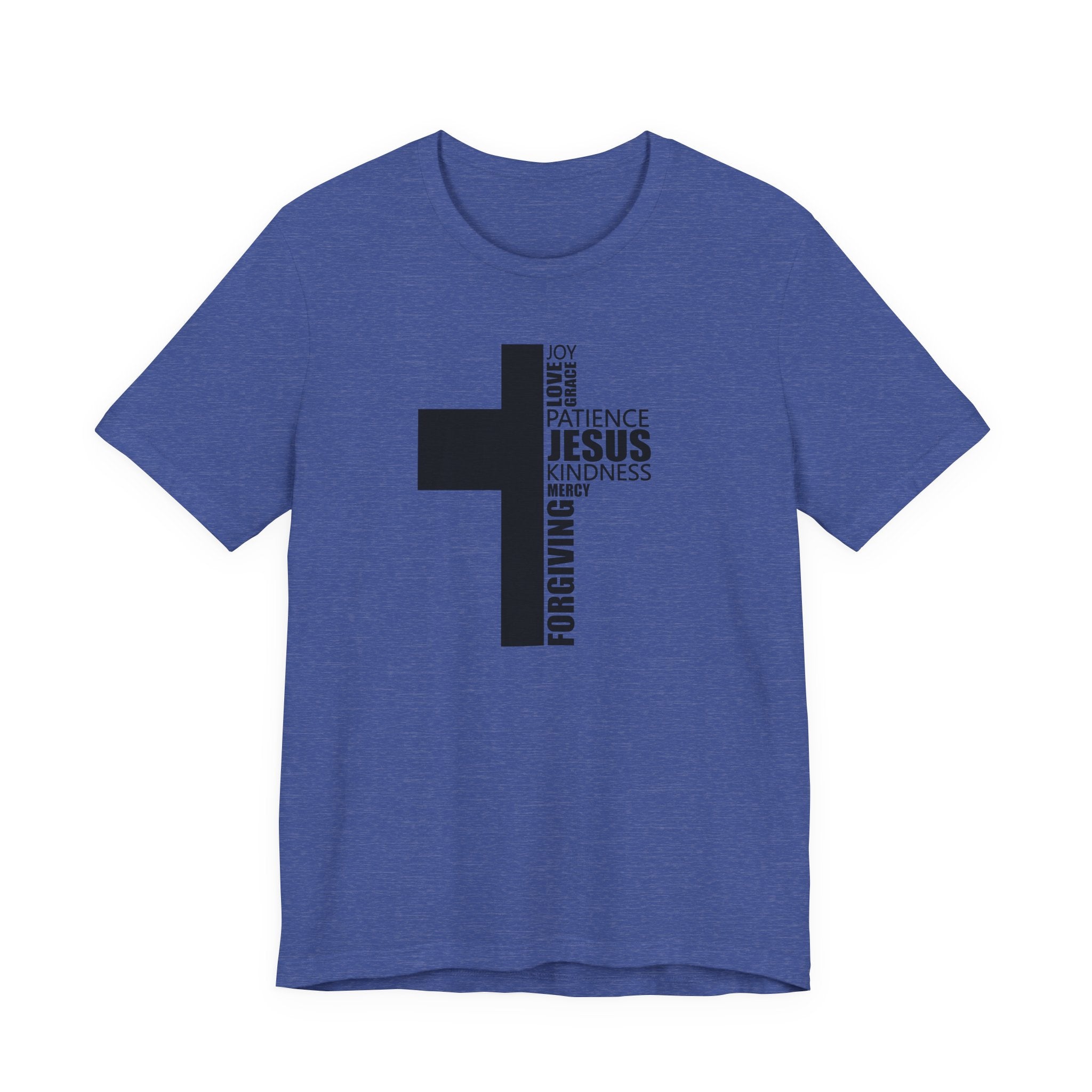 Christian Cross T-Shirt – 'Jesus, Forgiving, Love, Kindness' Word Cloud Tee