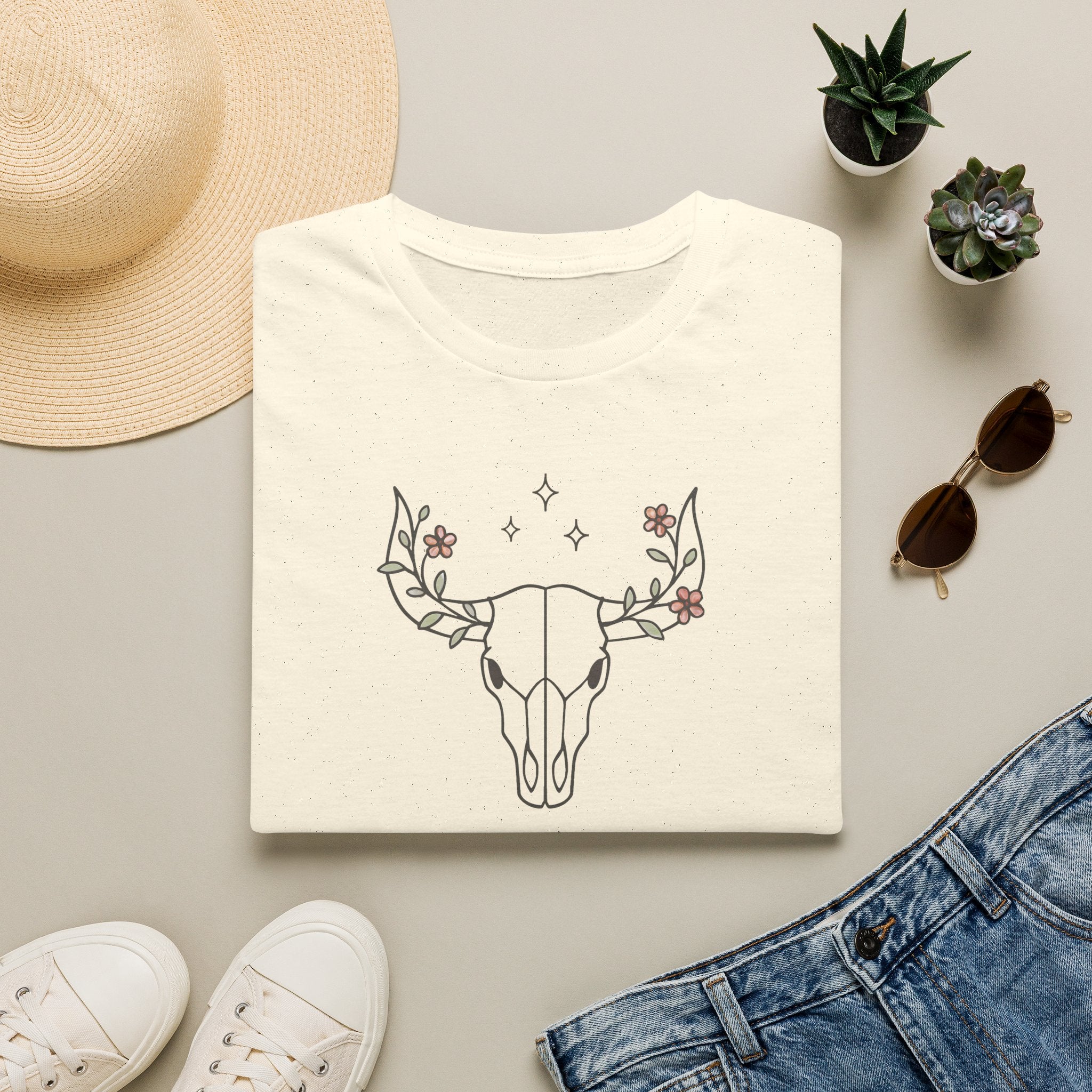 Floral deer skull T-Shirt