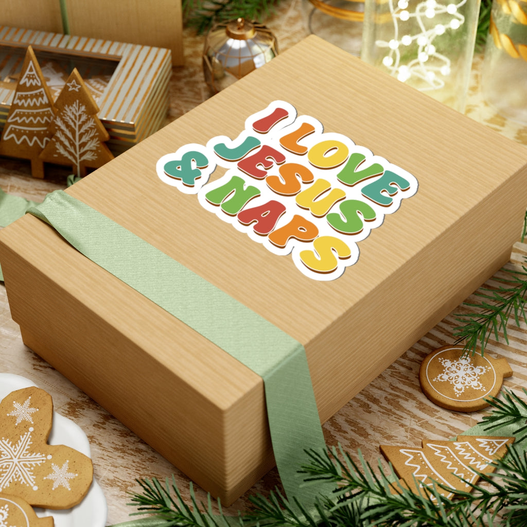 I Love Jesus & Naps Sticker — Retro Colorful Faith Vinyl Kiss-Cut