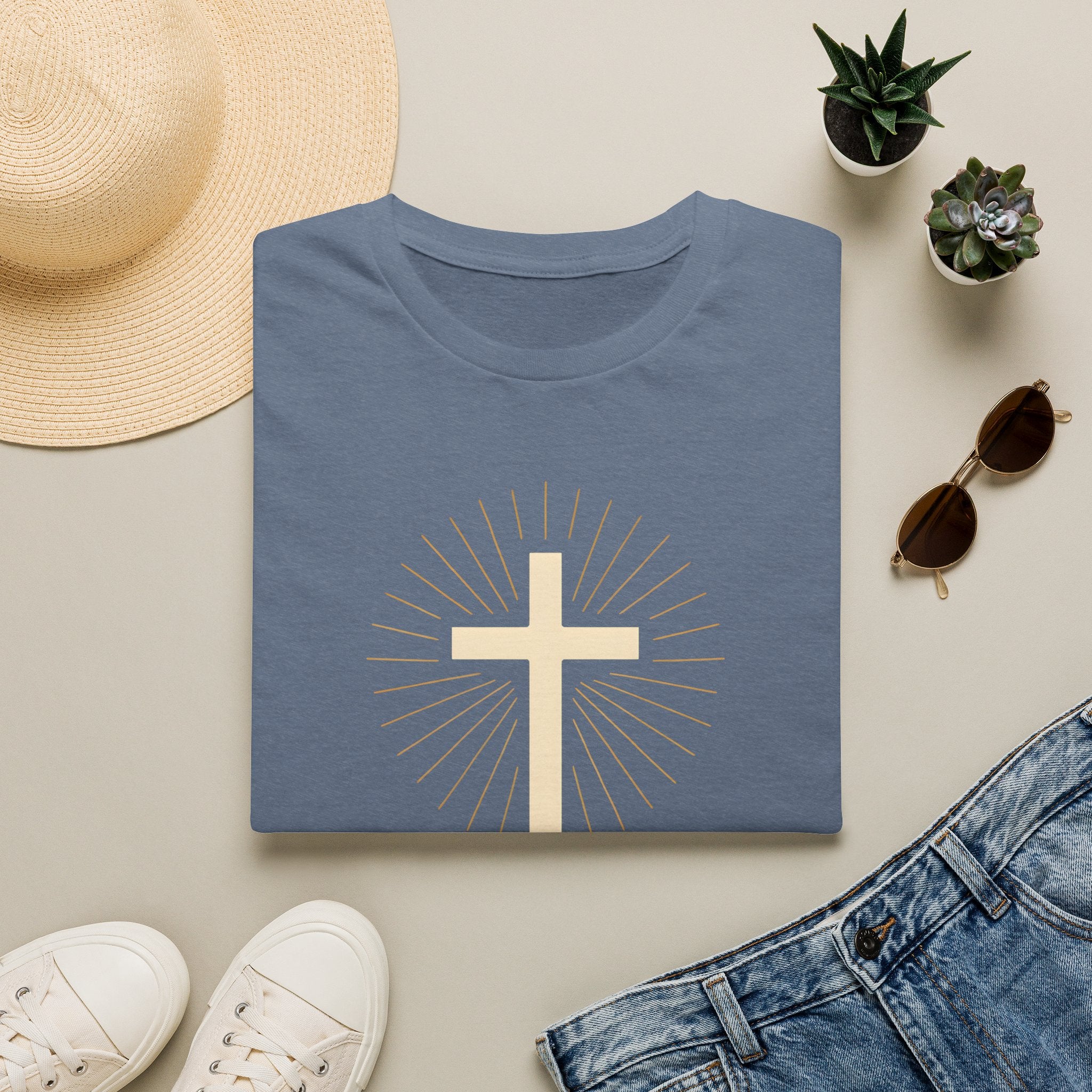 Radiant gold cross T-Shirt--Faith in Full Light