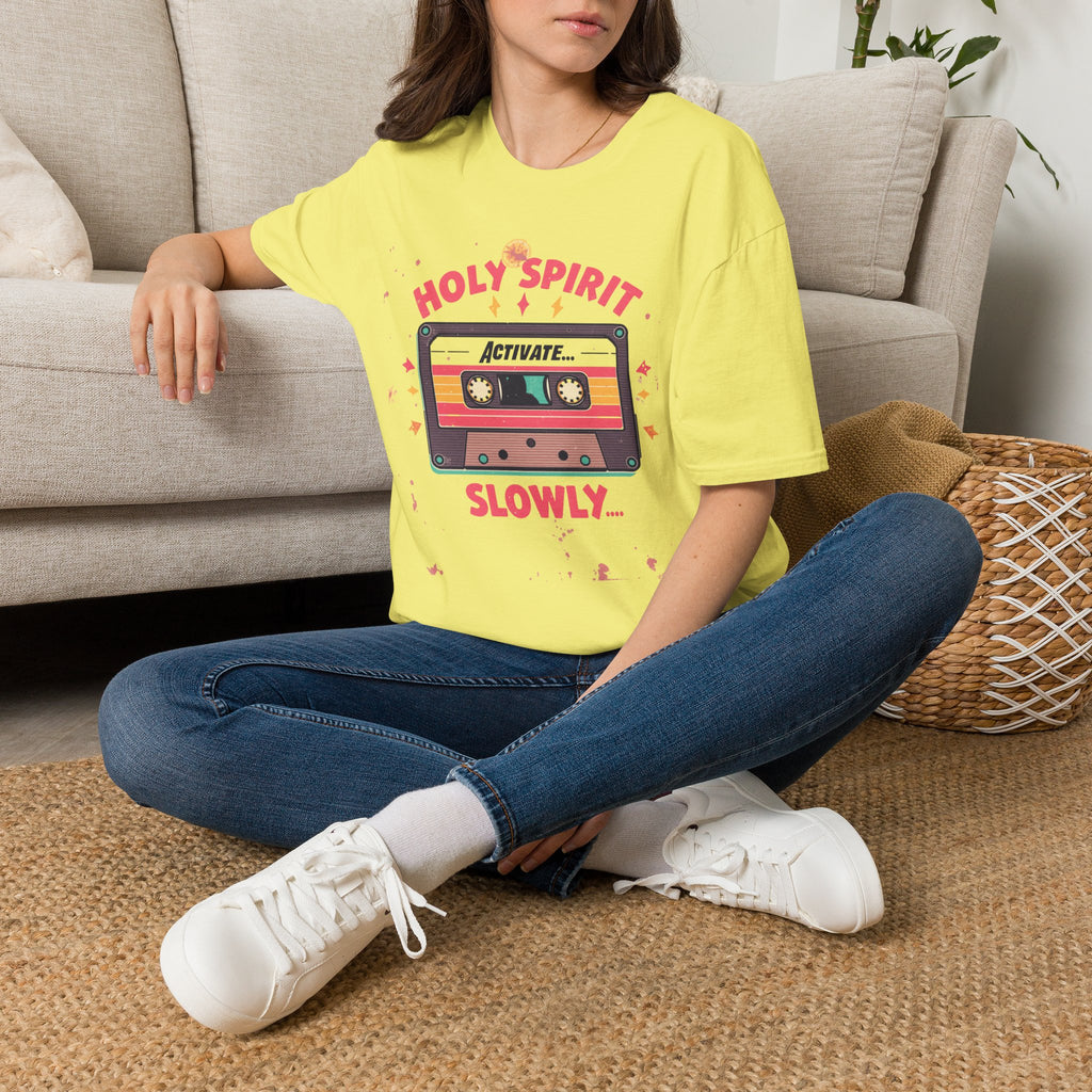 Holy Spirit Activate Slowly T-Shirt — Retro Cassette Christian Tee