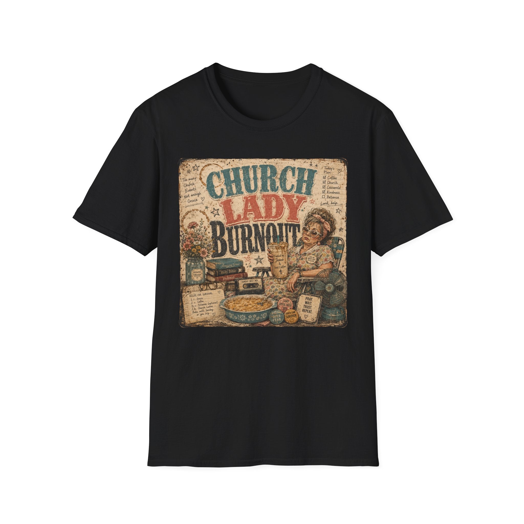 Church Lady Burnout T-Shirt — Vintage Funny Christian Humor Tee for Busy Church Volunteers