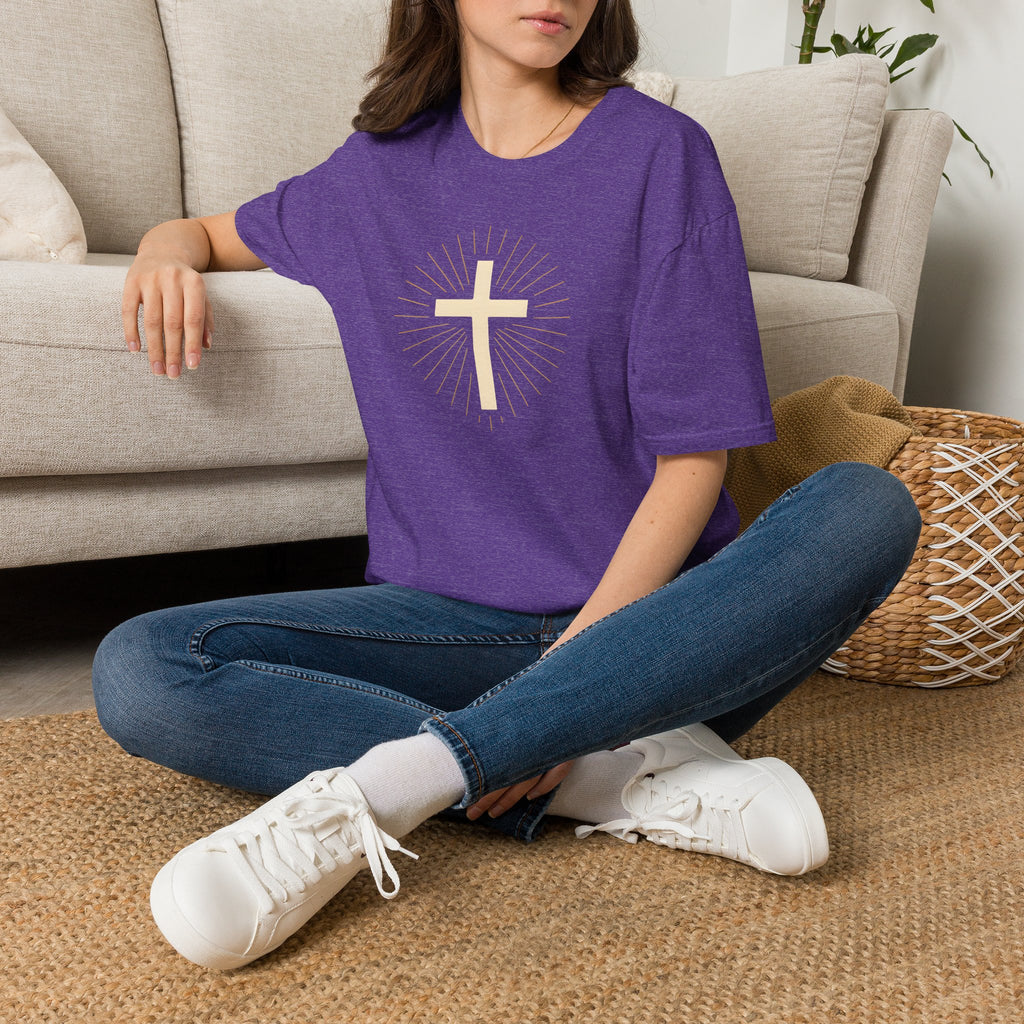 Radiant gold cross T-Shirt--Faith in Full Light