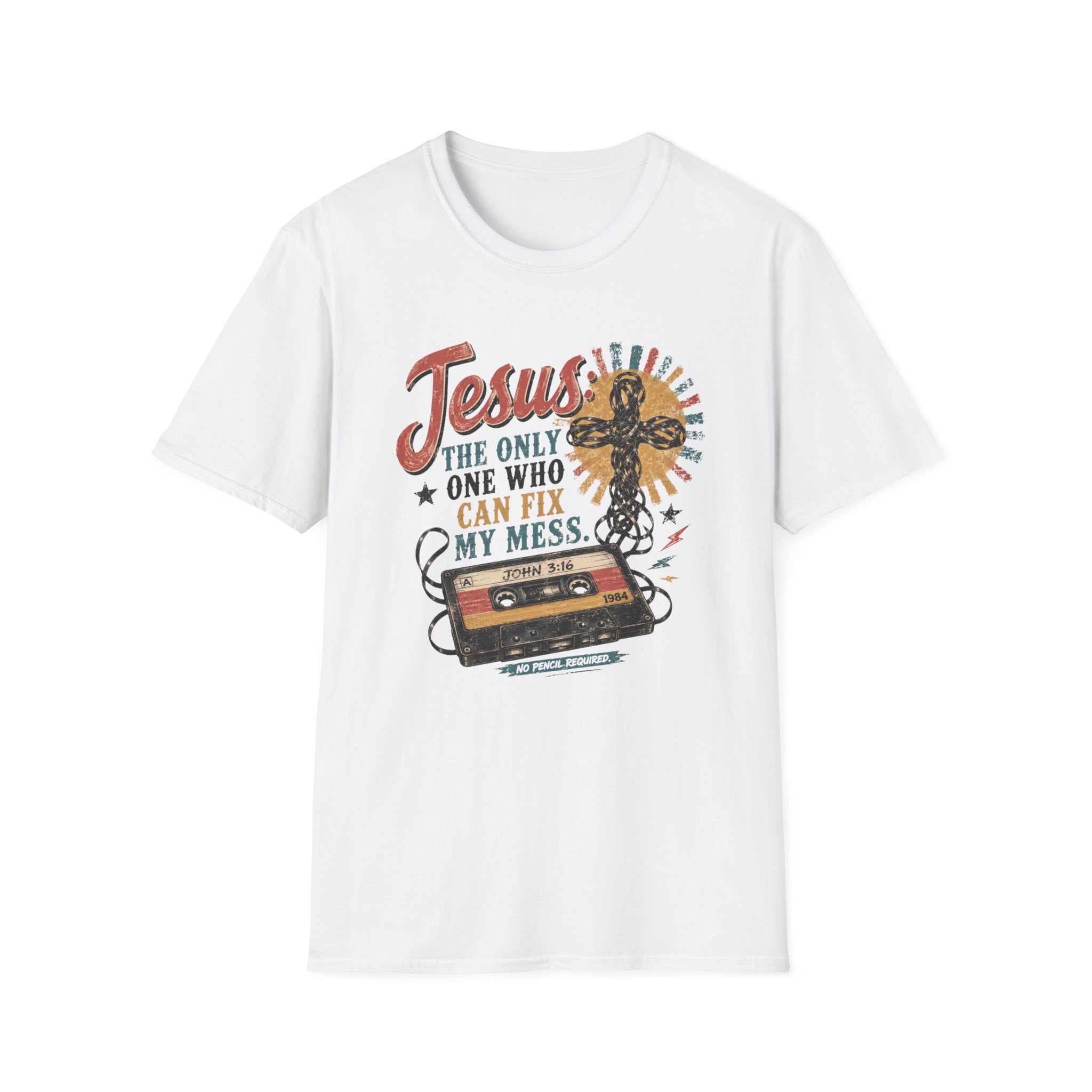 Jesus Is The Only One Who Can Fix My Mess T-Shirt — Christian Vintage Cassette Graphic Tee