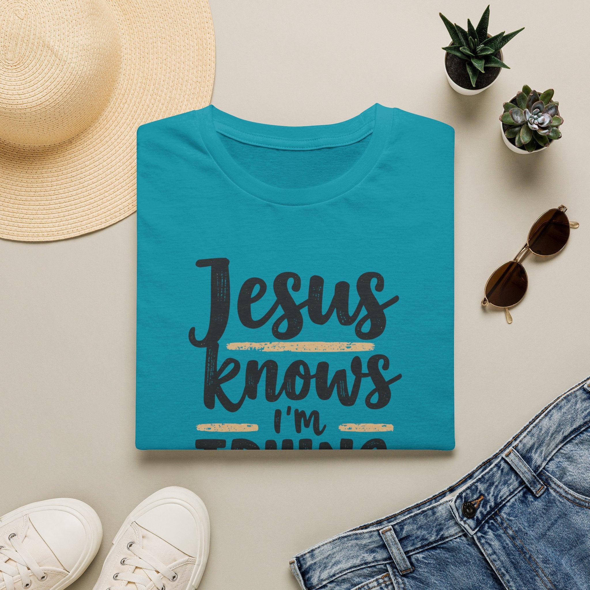 Jesus Knows I’m Trying Christian T-Shirt