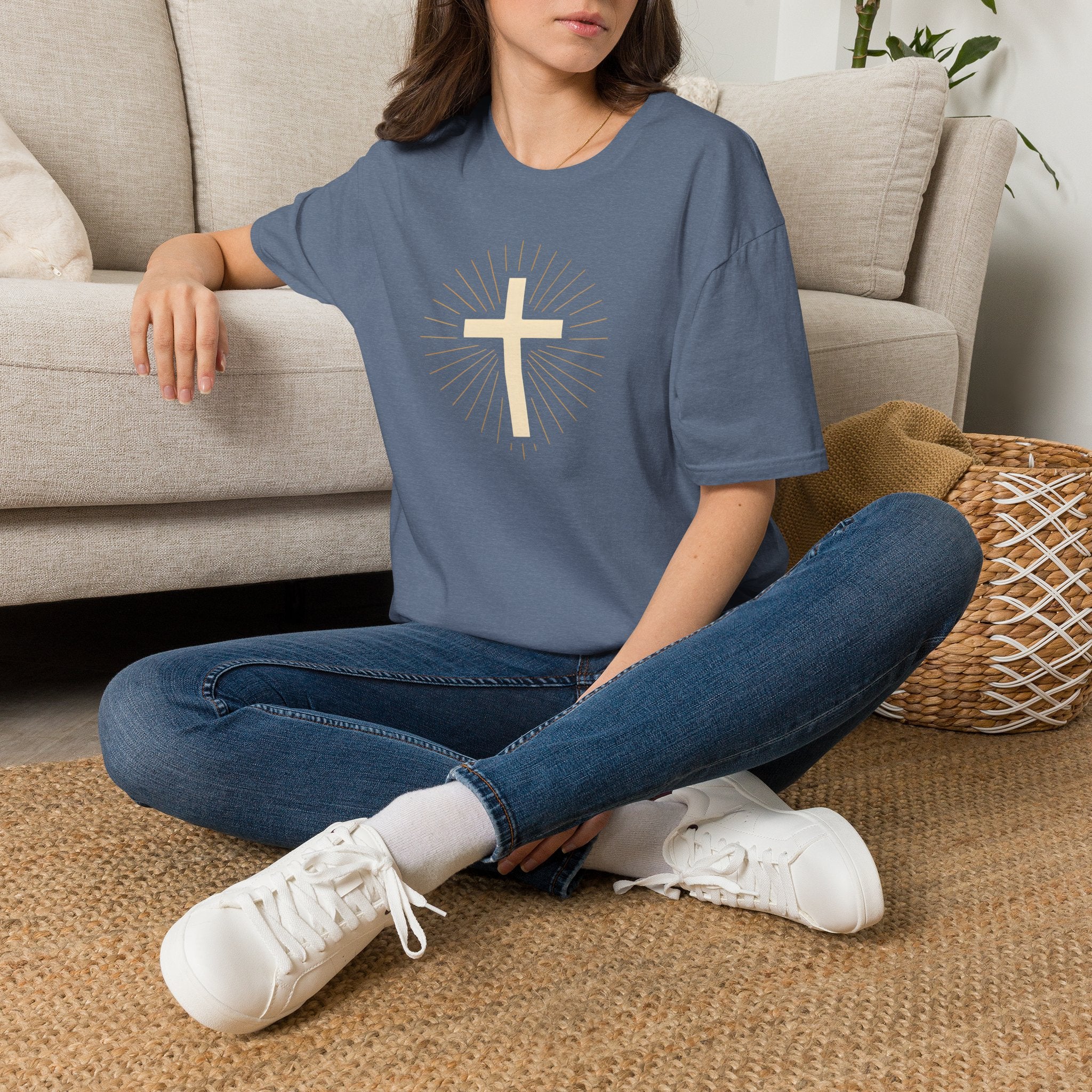 Radiant gold cross T-Shirt--Faith in Full Light