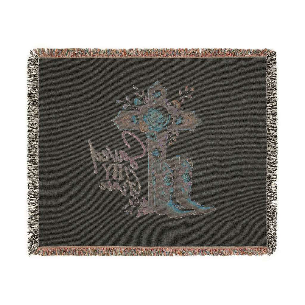 Saved By Grace Woven Blanket — Floral Cross & Cowboy Boots Throw