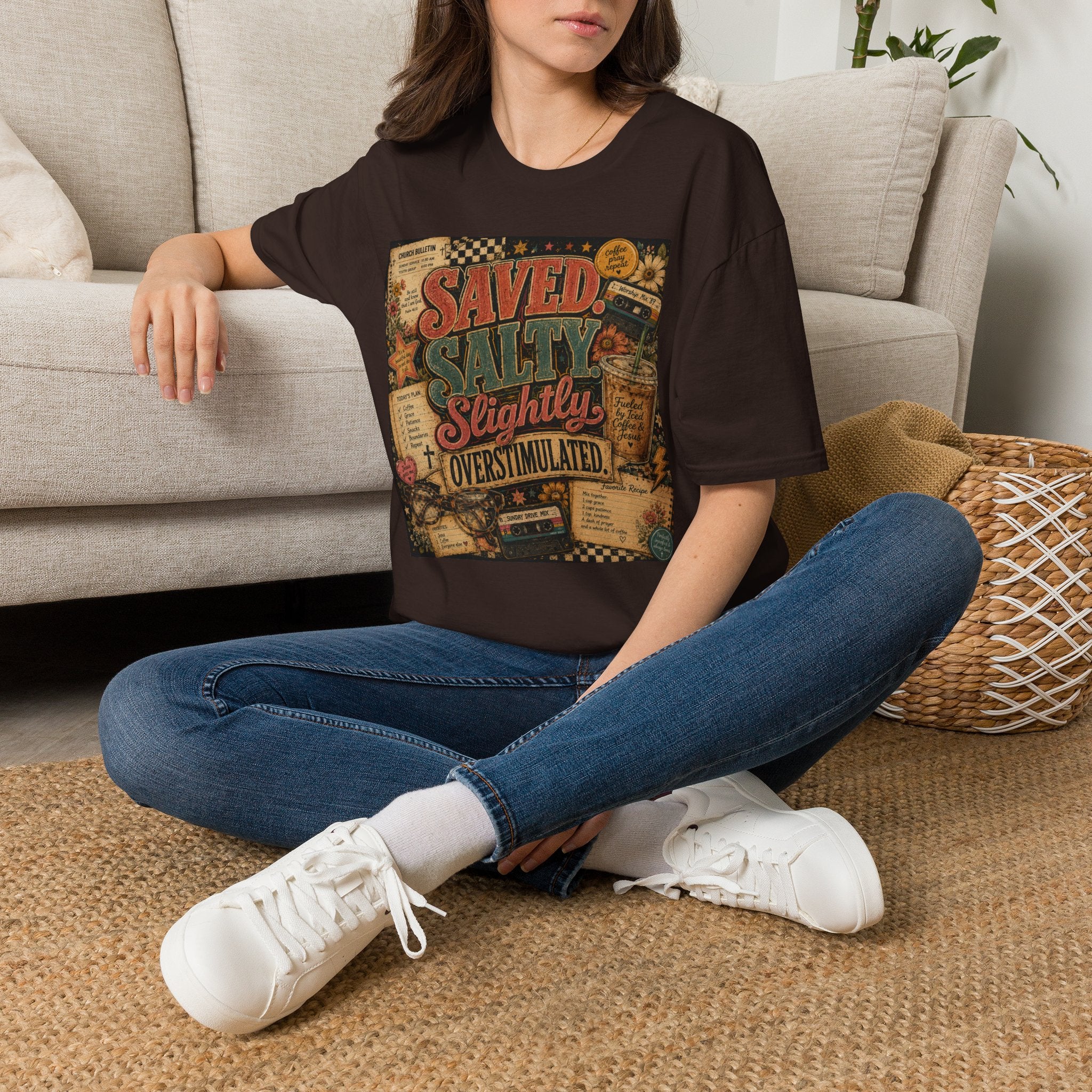Saved Salty Slightly Overstimulated T-Shirt — Vintage Coastal Christian Graphic Tee