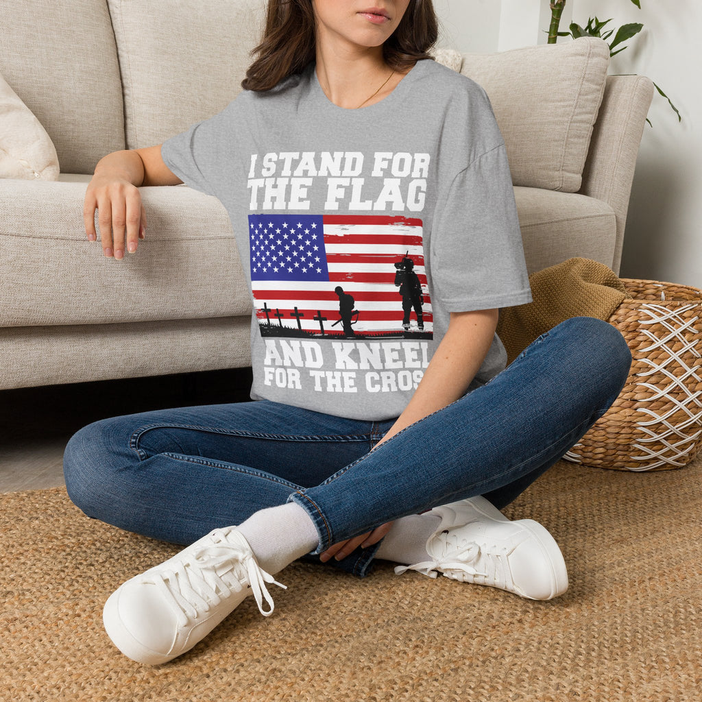 I Stand for the Flag & Kneel for the Cross T-Shirt — Patriotic American Flag Tee