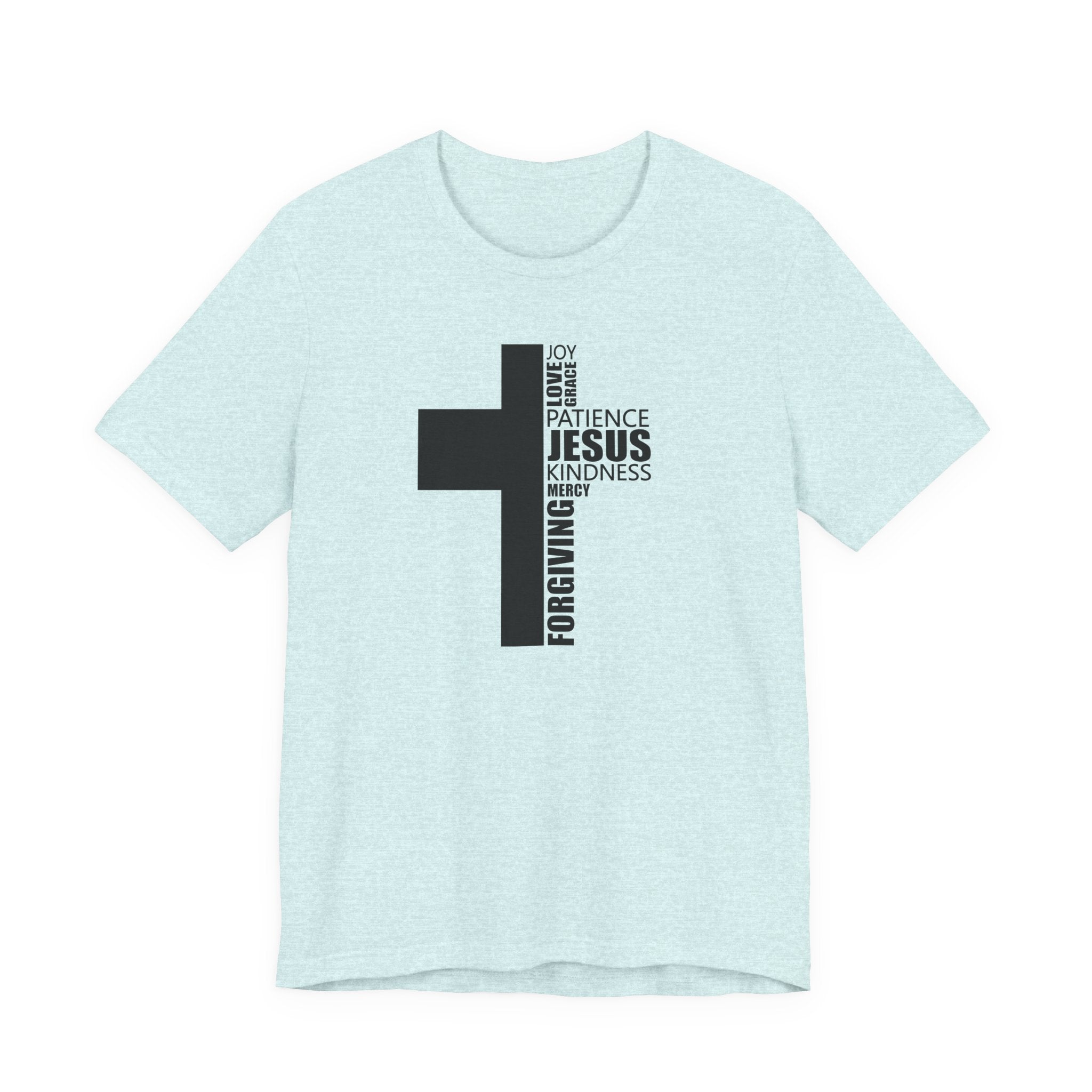 Christian Cross T-Shirt – 'Jesus, Forgiving, Love, Kindness' Word Cloud Tee