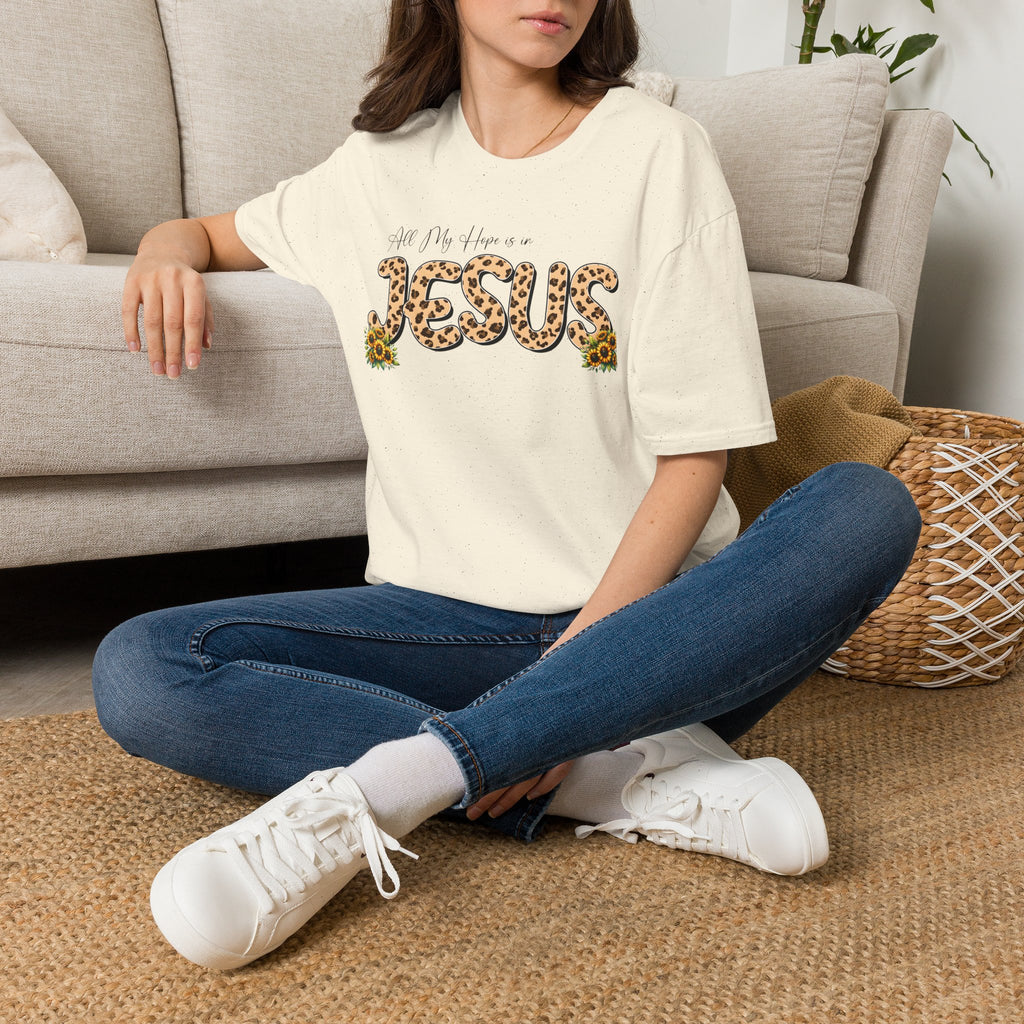 Jesus Leopard Print T-Shirt — "All My Hope Is In Jesus" Floral Faith Tee