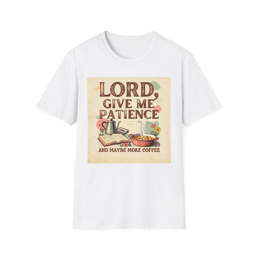 T-Shirt — “Lord, Give Me Patience (And Maybe More Coffee)” Vintage Coffee Tee